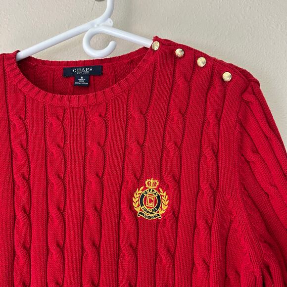Vintage Chaps Ralph Lauren cable knit crewneck sweater 90s Y2K academia preppy M - Picture 4 of 13
